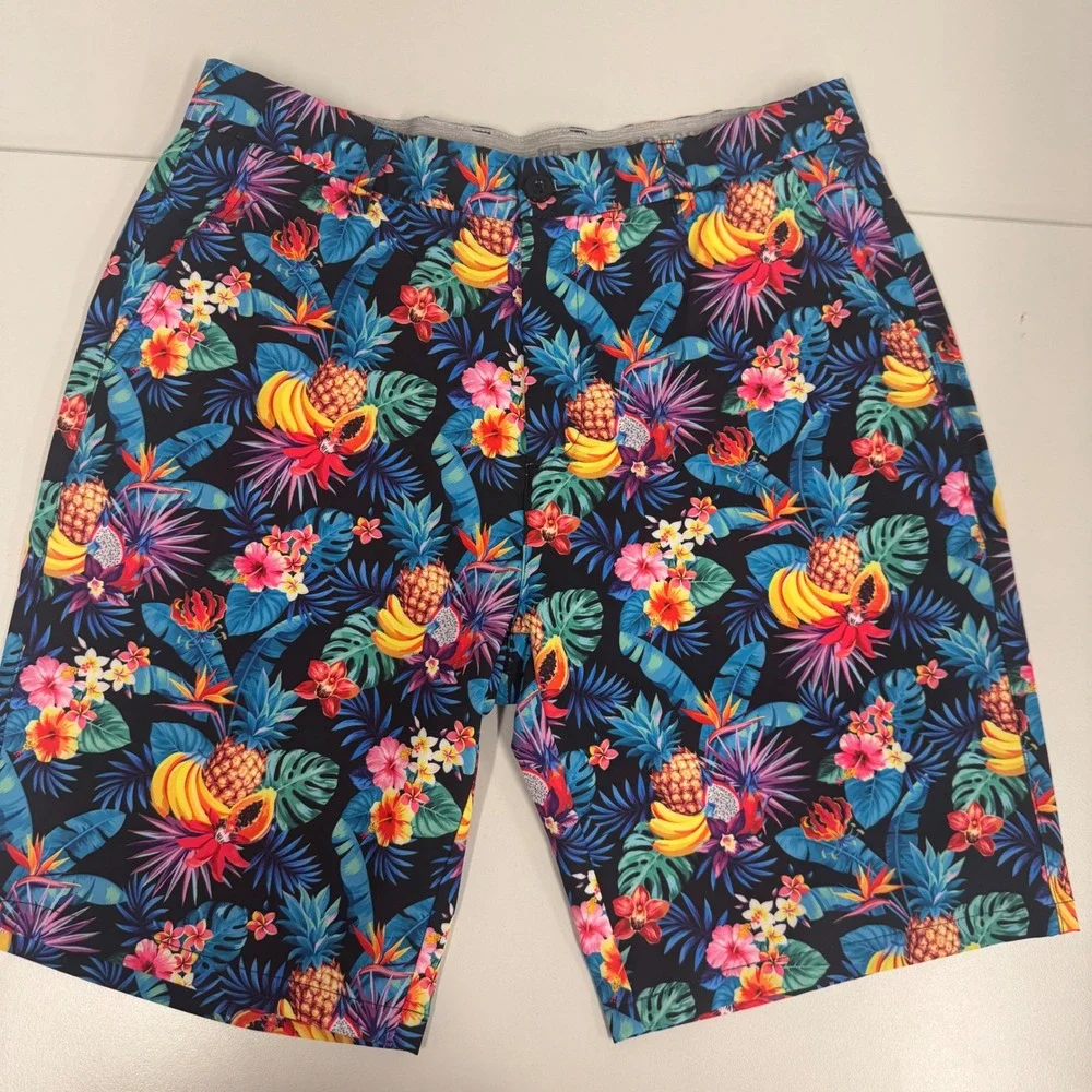 Hreski Tropical Fruit Shorts‎ Mens 34 Multicolor Excellent Golf Summer Pineapple